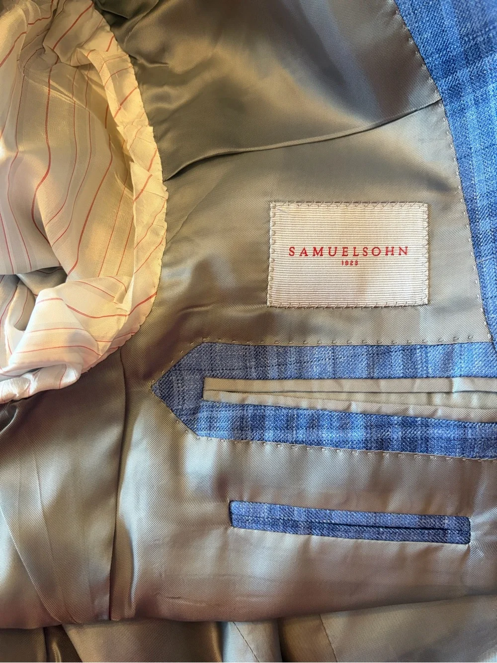 Samuelsohn Light Blue Greenwich Plaid Single Breast Sport Coat